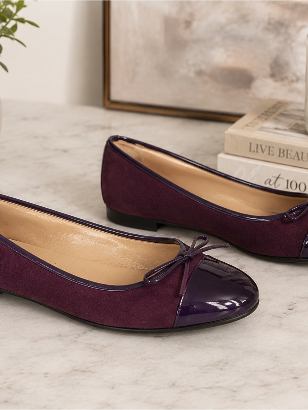 Giorgio’s of Palm Beach Ballet Flats Purple Suede Cap Toe Bow EU 37.5/ US 6.5/7